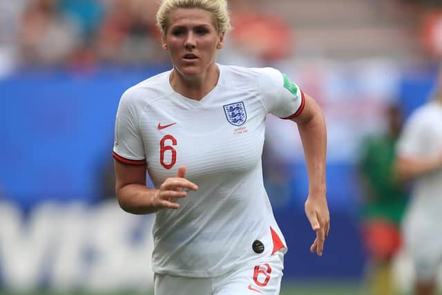 Millie Bright playing for England against Cameroon. Photo -  Marc Atkins/Getty Images