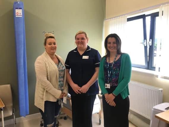 Pictured from left: Gemma Ellis, local patient who uses the service at Arden House Medical Practice, Natalie Hallard, chemotherapy sister with the Christie Hospital and Rachael Preston, contracts manager for NHS England and NHS Improvement.