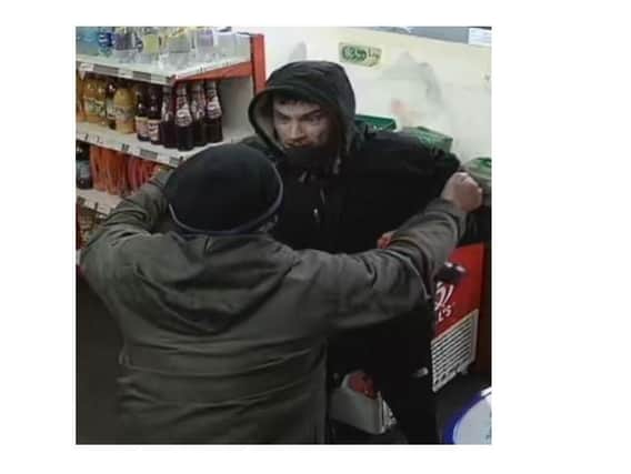 Can you help police trace the 'robber' and the customer who confronted him?