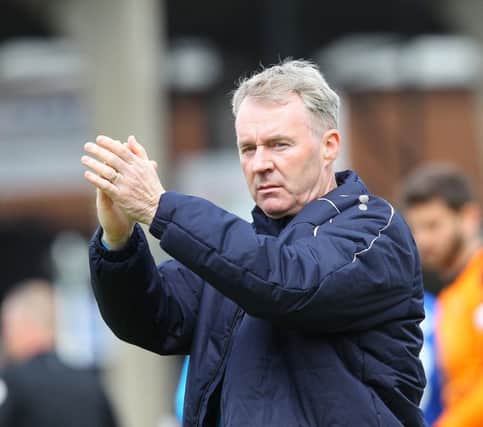 Picture by Gareth Williams/AHPIX.com; Football; Vanarama National League; Maidenhead United v Chesterfield FC; 27/4/2019 KO 15.00; York Road; copyright picture; Howard Roe/AHPIX.com; Chesterfield boss John Sheridan applauds the fans who made the trip to Maidenhead