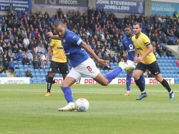 Curtis Weston in action for Chesterfield against Dover last season.