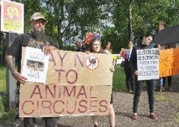Animal rights campaigners at a previous protest against wild animal circuses in Derbyshire.