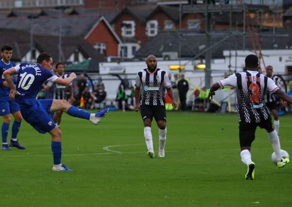 Picture Gareth Williams/AHPIX LTD, Football, National League, Maidenhead United v Chesterfield, York Road, Maidenhead, UK, 06/08/19, K.O 7.45pm

Howard Roe>>>>>>>07973739229

Chesterfield's Liam Mandeville fires an effort in on the Maidenhead goal