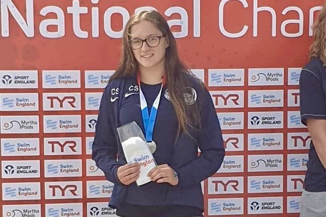 Chloe Stennett, of Chesterfield Swimming Club, with her silver medal.