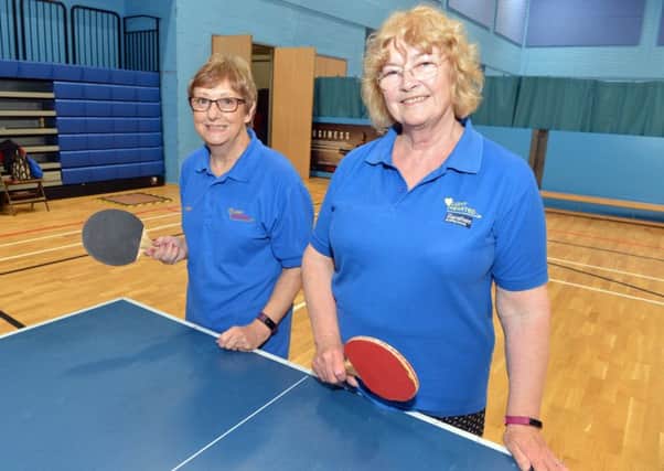 Queen's Park Sports Centre Chesterfield Cardiac rehab group meet for weekly exercises. Sandra Slack and Katherine Knott.