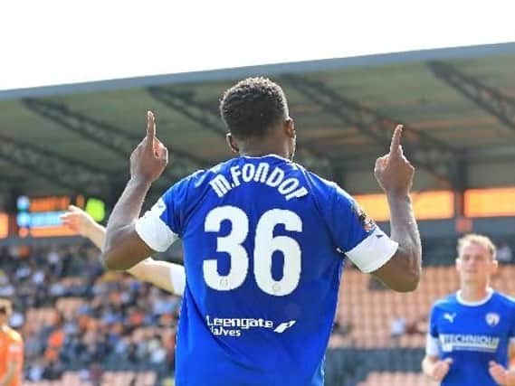Mike Fondop scored two goals on his Chesterfield debut v Barnet on Saturday.

Copyright: Howard Roe/AHPIX LTD.