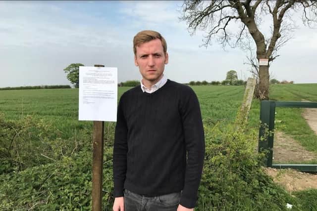 North East Derbyshire MP Lee Rowley at the proposed fracking site in Marsh Lane, near Eckington.
