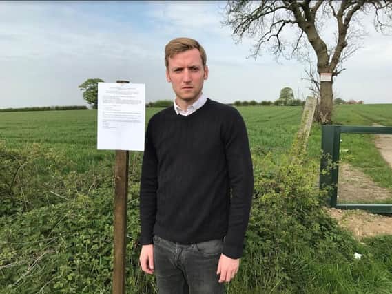 North East Derbyshire MP Lee Rowley at the proposed fracking site in Marsh Lane, near Eckington.
