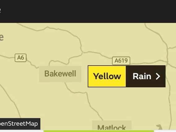 A yellow weather warning has been issued for Derbyshire