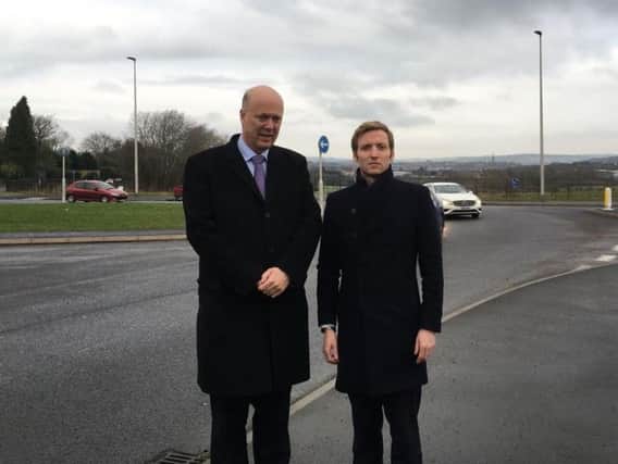 North East Derbyshire MP Lee Rowley, right, with former transport minister Chris Grayling on the A61 near Clay Cross earlier this year.