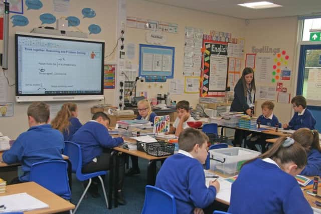Pupils using one of the new classrooms at Langley Mill Academy.