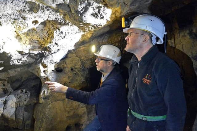 Paul Baker, director of Creswell Crags and John Charlesworth, tour leader.
