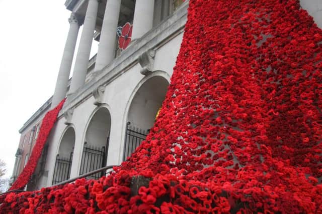 The poppy cascade at Chesterfield Town Hall.