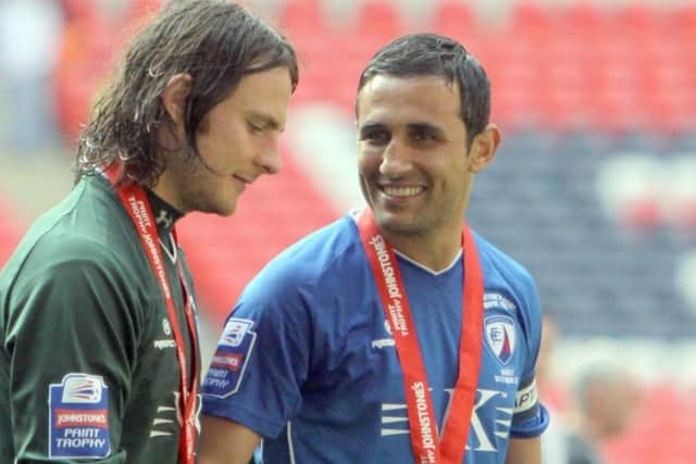 Chesterfield FC at Wembley v Swindon Town. Tommy Lee with Jack Lester
