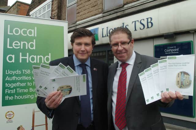 County council leader Andrew Lewer and Andy Hahn, local director of Lloyds TSB, at the launch the Local Lend a Hand mortgage scheme.