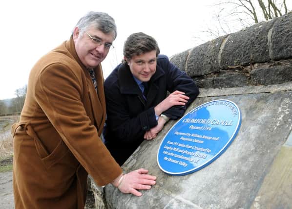 Patrick Morriss with Cllr Lewer, who unveiled the blue plaque at Cromford Canal.