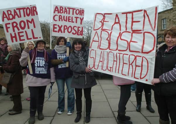 Abattoir campaigners holding a protest in Rutland Square Bakewell
