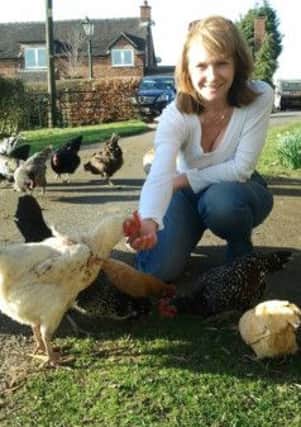 Melanie Brookes with some of her other hens. Melanie is hoping to track down her hitch-hiking hen, Agatha.
