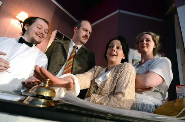 The Chapel Players are rehearsing Fawlty Towers, which they will perform at The Playhouse, Eccles Road, Chapel-en-le-Frith. Our picture shows, from left,  Harry Goddard as Manuel, Stephen Kettle as Basil. Angela Buttrill as Sybil and Nichola Hallows as Polly.