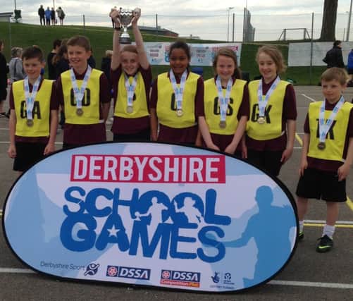Harpur Hill Primary School's netball team are crowned county champions at the Derbyshire School Games Primary High 5 Netball County Final. Photo contributed.