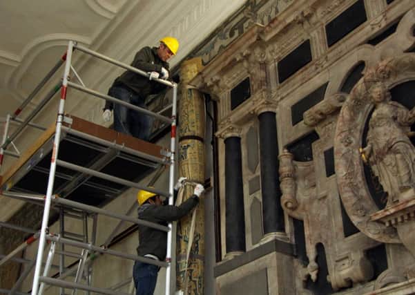 Hardwick Hall hang two Gideon tapestries that are back from conservation