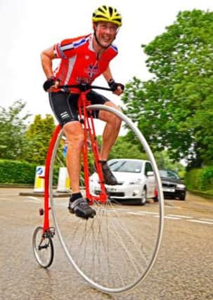 Richard Thoday is pictured on his Penny Farthing during the Matlock CC time trial.