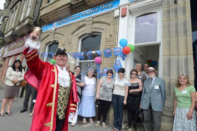 Town Crier Bill Weston MBE opens Buxton's Blythe House Hospice shop