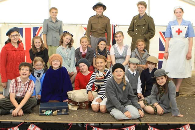 Sparrows, a play about wartime evacuees at Peak Rail's Rowsley Station, whole cast