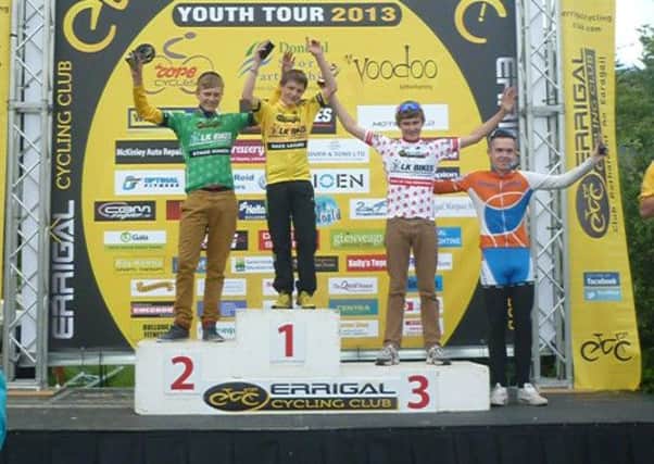 Cameron Orr tops the podium after winning the first stage in Ireland.