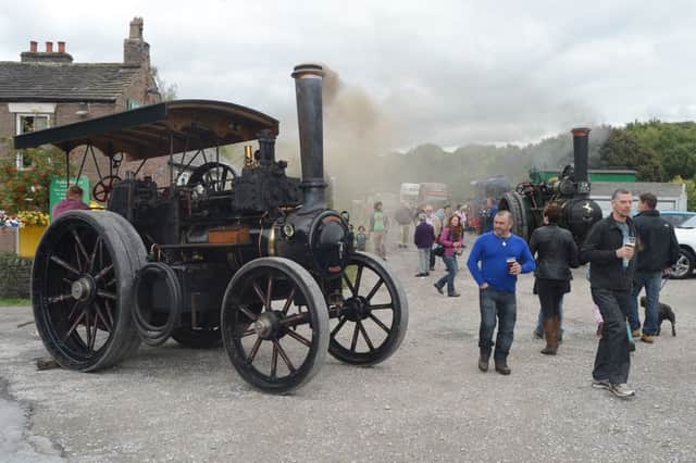 Buxworth Steam Fair, traction engines and classic vehicles lined up along the canal basin