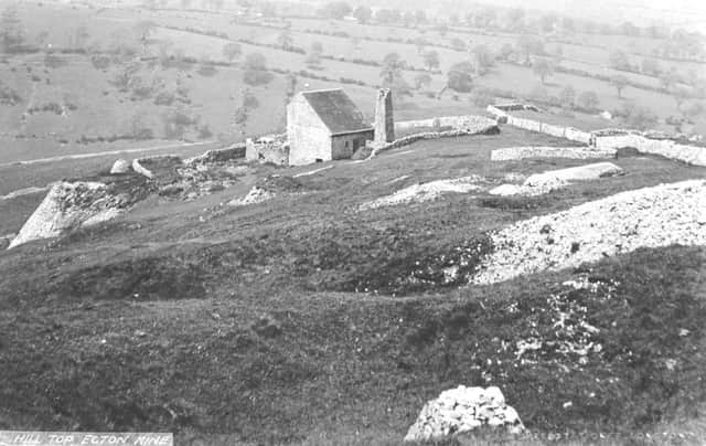 The 1788 Boulton and Watt steam winding engine house at Ecton, which brought copper ore out of the mine up a shaft nearly 1000ft deep, then the deepest shaft in Britain. The photograph dates about 1918-20 shows the building before its roof was lowered to one side in about 1930 after a serious crack developed in the gable. The building still stands and its the oldest surviving winding engine house at a mine in the world.