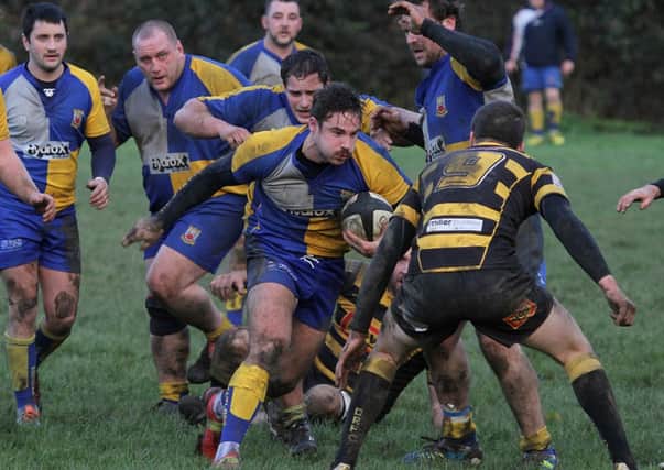 Nick Coombes aims to break through the Derby rearguard on Saturday. Photo by Colin Baker.