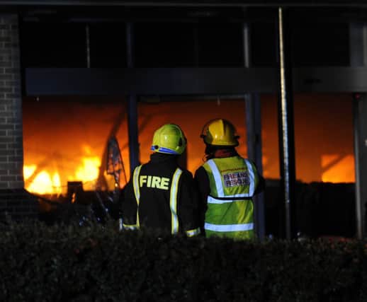 Firefighters at the scene of a major fire at a Furniture store on a Retail Park off Chesterfield Road,Woodseats