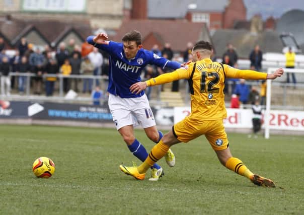 Jay O'Shea in action against Newport County by Tina Jenner Newport County v Chesterfield