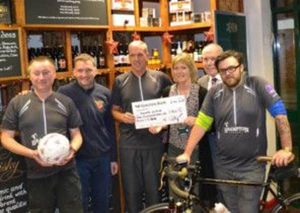 Brampton Brewery did a charity cycle ride in September from Chesterfields Proact Stadium to Norwich Citys Carrow Road in aid of Ashgate Hospice.
They raised £3,041.70. Pictured is Neil Collings handing over a cheque to Lynn Jones of Ashgate Hospice. Pictured (L to R) Mick Graley, Chris Radford, Neil Collings, Lynn Jones, Kevin Lenihan & Adam Williams.
