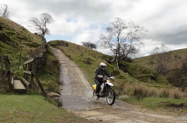 Off road motorcyclists from the Trail Riders Fellowship hold 'Right to Roam' protest in the Peak District