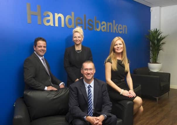 New Team: Handelsbanken Chesterfield branch manager, Phil Walker, 
(front) with (L to R) commercial manager Andy North, individual banking manager Cheryl Scothorne, and account manager support, Claire Leach.