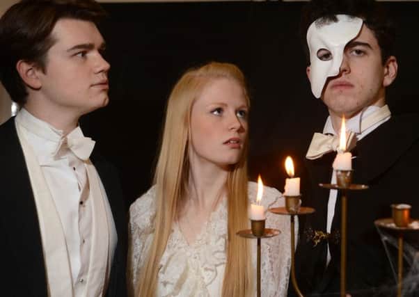 Phantom of the Opera, The Phantom is played by Ryan Mitchell, Christine by Jenny Whittaker and Raoul by Edward Jowle