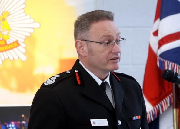 New Headquarters: Sean Frayne, Chief Fire Officer and Chief Executive, addresses the special guests at the opening of the new Buxton Fire and Rescue Centre, Staden Lane Industrial Estate, Buxton.