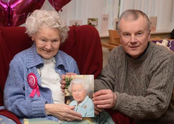 Florence Goodall 100th birthday, Bakewell, with her son David