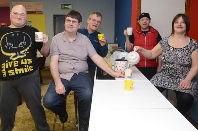 Bright Choice Saturday Club celebrating moving to larger premises at Buxton For Youth, Jason Loose, Scott Beaumont, Nick Salt, Shaun Lindsey and Becky Cassin