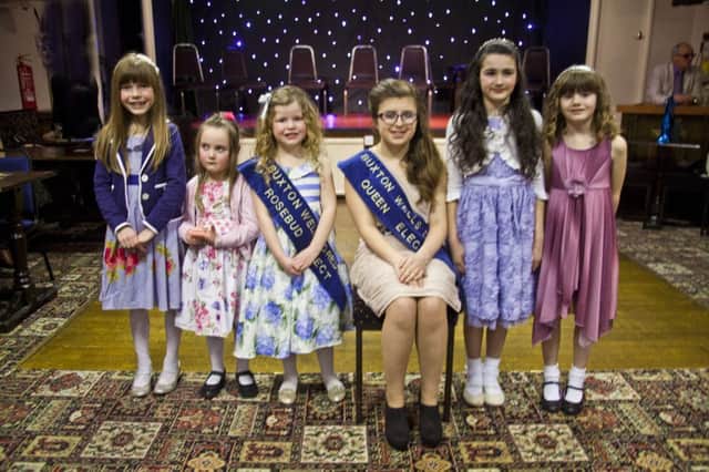 The 2014 Buxton carnival royalty - Queen Kelsie Johnston, Rosebud Esme Anderson and attendants Amy Brittain-Cartlidge, Matilda Anderson, Evie Howe and Alexandra Farlam. Photo by Arthur Packham.
