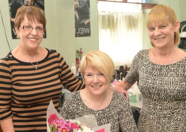 Retiring Chapel hair dresser Kathy Byatte with Jill Ridgway and Linda Ellis who worked for her for most of her thirty four years in business