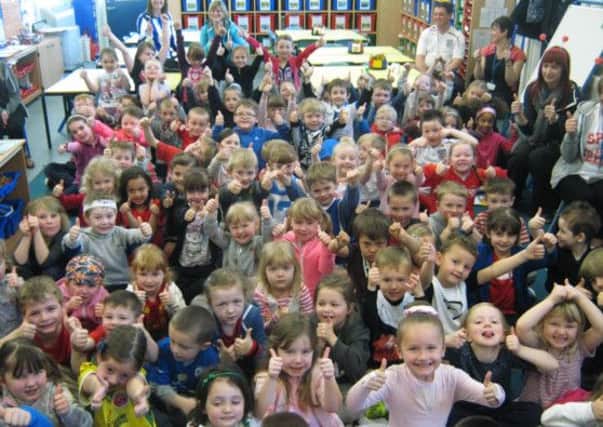 Pictured are Brimington Manor Infant School pupils celebrating Sport Relief.