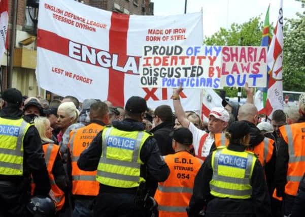 EDL march and rally in Rotherham town centre.