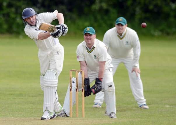 Steve Pell aims to put runs on the board during the clash at Staveley on Saturday. Photo by Eric Gregory - NDET staveley 12-05-14(8)