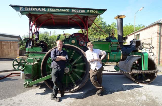 Steam engines set of from Ecclesbourne valley railway to Crich. Fred Dibnah's sons take part. Jack and Roger Dibnah.