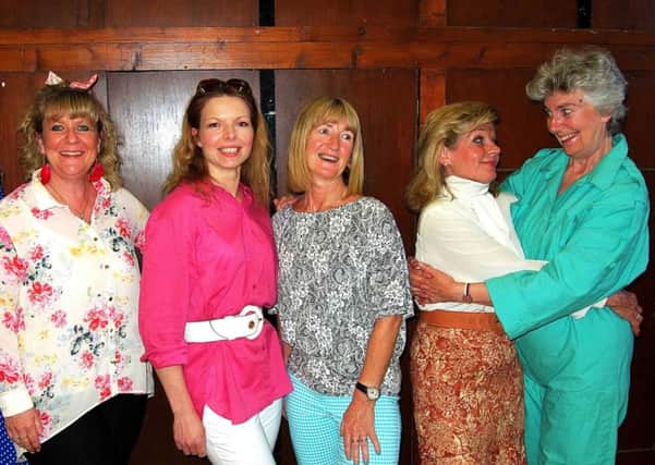 Pictured left to right are  Jenny Armstrong as Annelle, Vicky Harris as Truvy, Rachael Russell as Shelby, Jane Litherland as MLynn, Jenni Sugg as Clairee and Christine Marshall as Ouiser in Steel Magnolias, presented by Hathersage Players