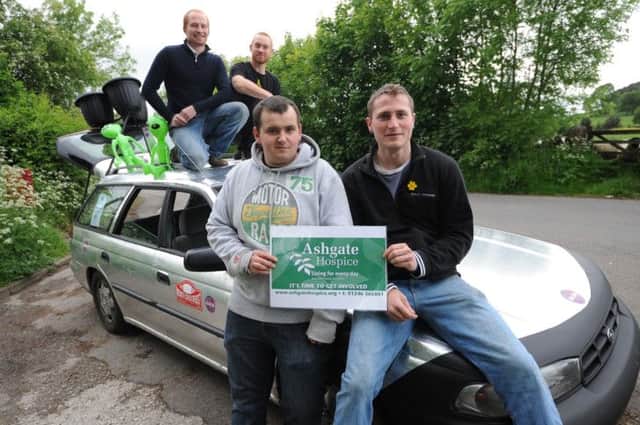 A group of friends from Birchover have decorated a car like a spaceship for a charity ride in Monte Carlo next week, they are doing it in aid of Ashgate Hospice. l-r is Tom Brooks, James Montell, Edward Wain and John Smart.