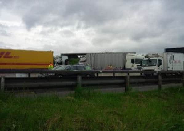 Pictured, by Dave Wheatcroft, is the M1 collision between two lorries near Chesterfield which created long tailbacks.